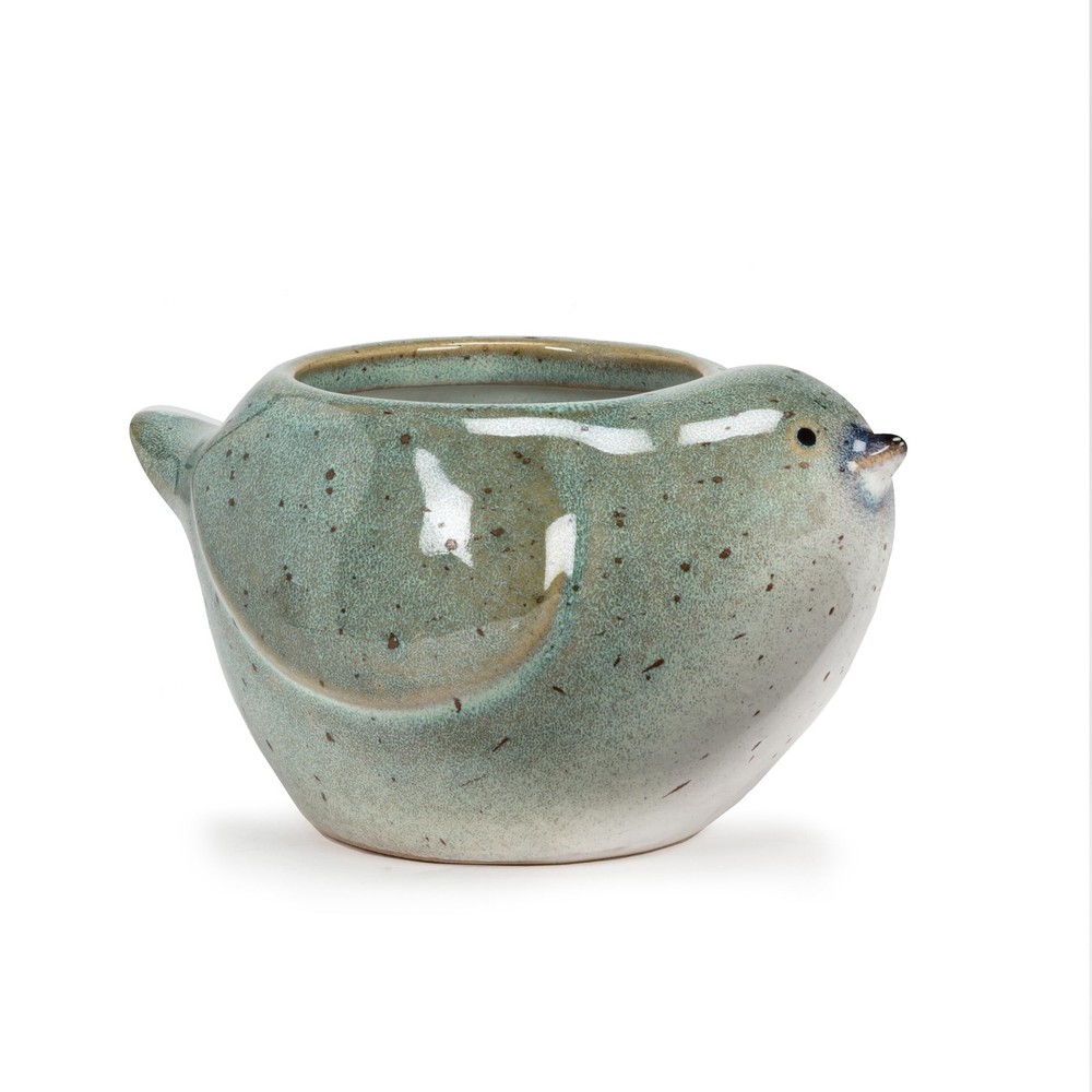 Abbott Collection Bird Stoneware Planter - Blue, Small (3" H)