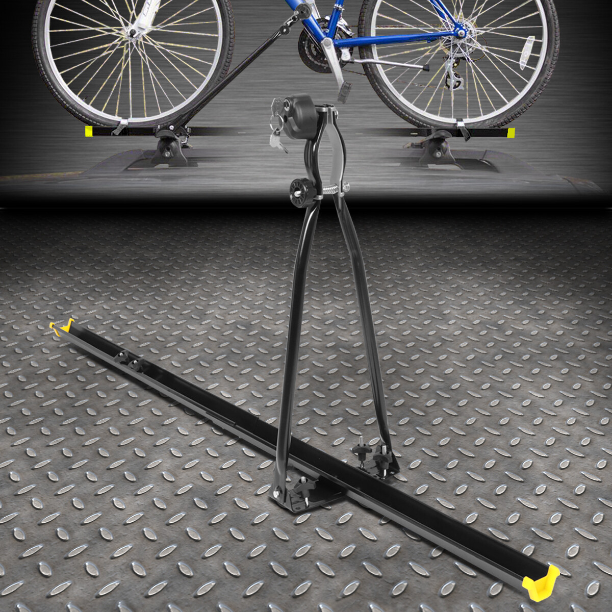 HEAVY DUTY IRON UNIVERSAL CAR ROOF TOP BICYCLE UPRIGHT MOUNT BIKE RACK W/LOCK