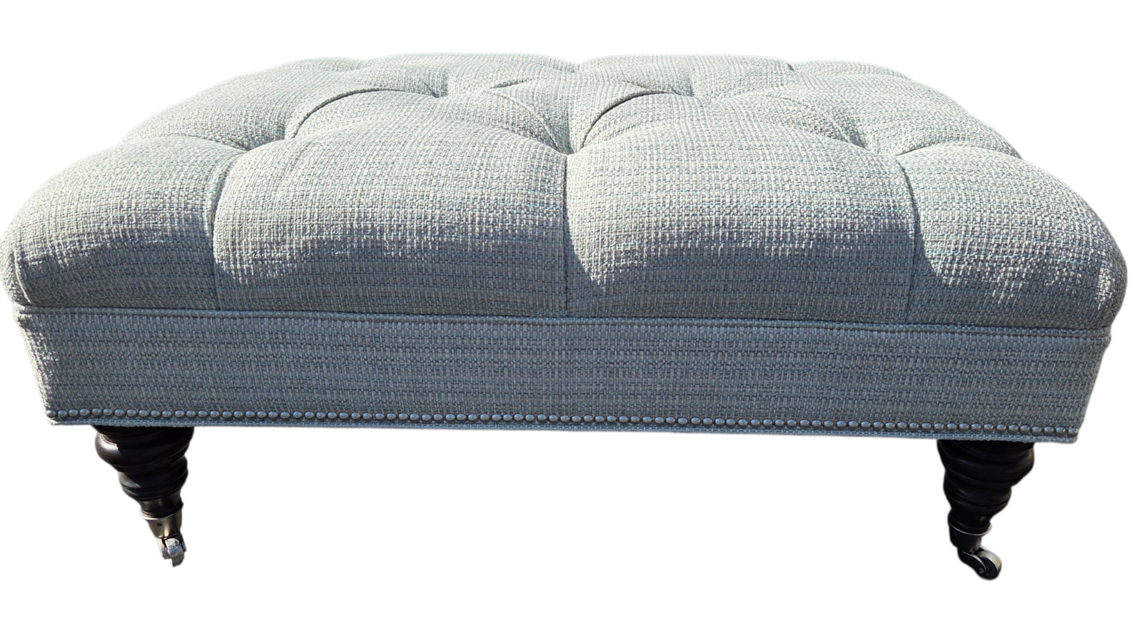 Ethan Allen Anton Chesterfield Style Ottoman Bench Hobb Nail Foot Stool