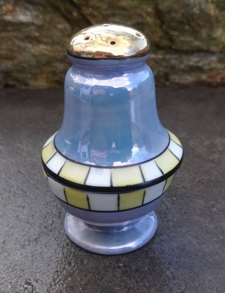 Stacked Lusterware Open Salt Dip, Cellar, Dish & Pepper Shaker!