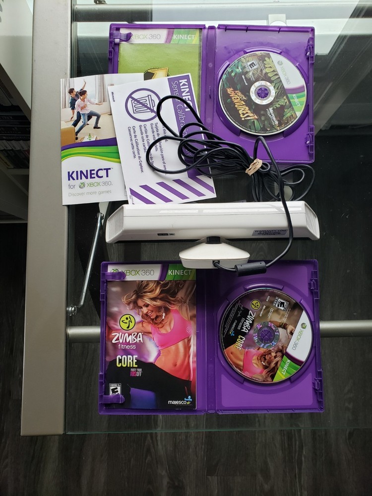 Xbox 360 Kinect Bundle: White Sensor Bar and 3 Games Lot TESTED