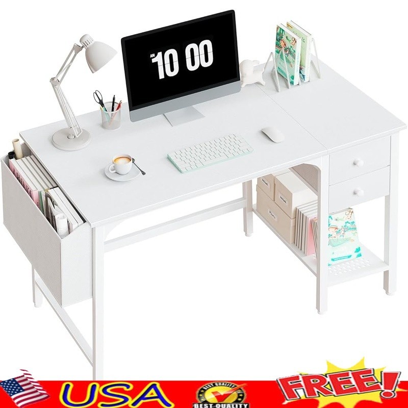 Compact Computer Desk Space Saving Workstation W/ Open Drawers & Shelf New
