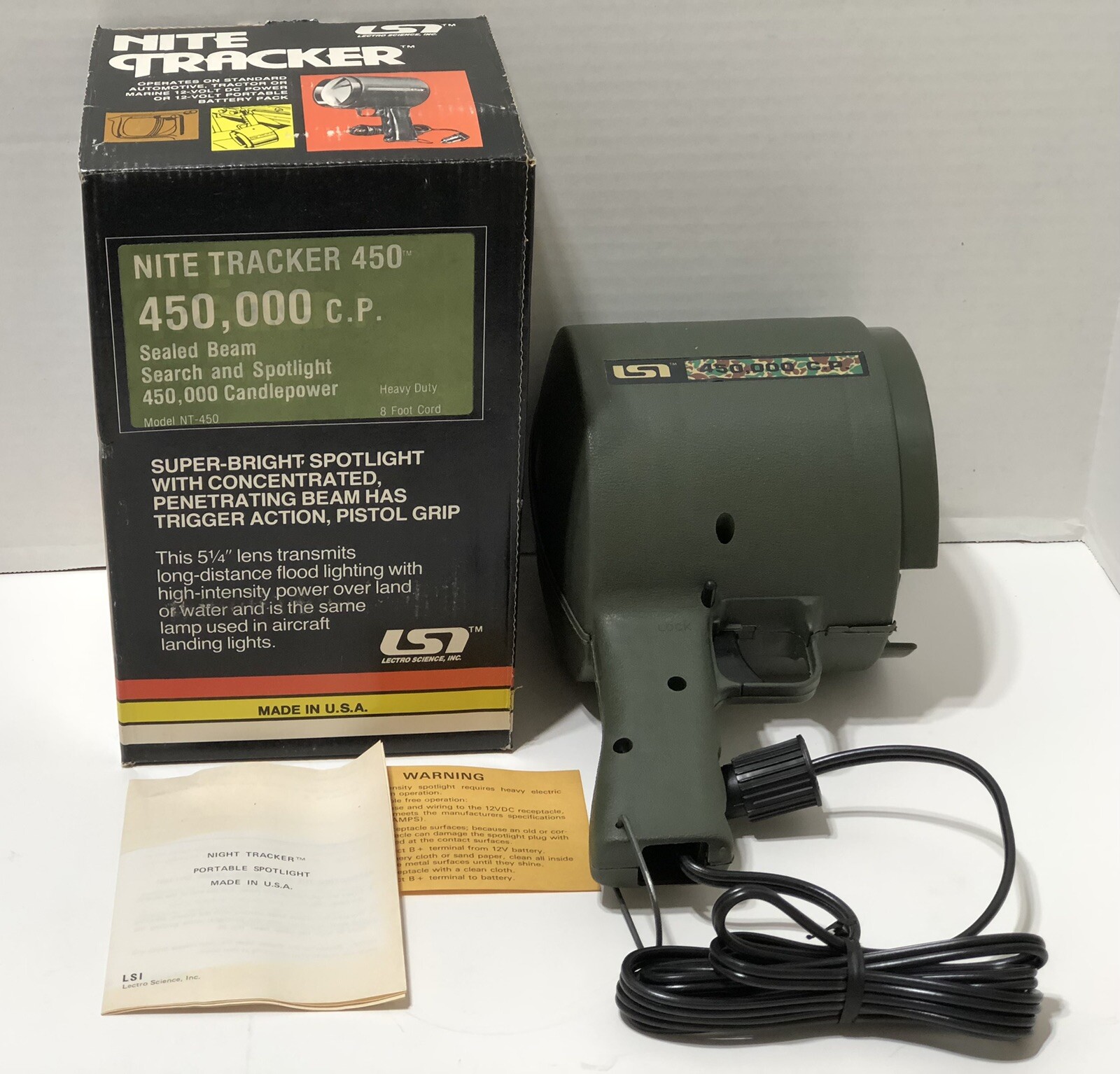 Vintage 450,000 CP SPOTLIGHT Lectro Science NITE TRACKER 450 Handheld Light -NEW