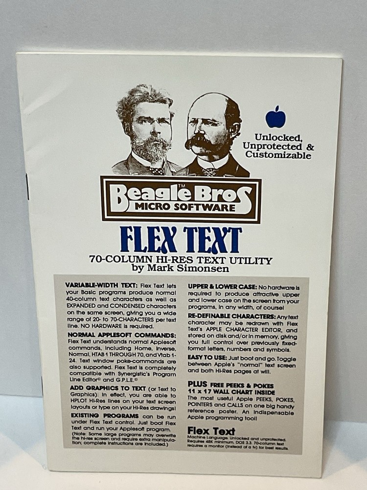 Vintage Apple II Plus  IIe Software Beagle Bros Flex Text