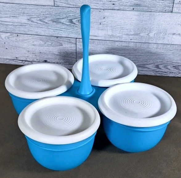 Tupperware Essentials Condiment Caddy Blossom Dip Snack Server Blue 7222A-2