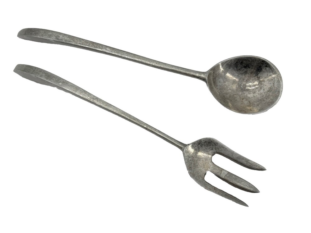 Aluminum Salad Serving Fork Spoon Primitive Rustic Colonial Unbranded 12"