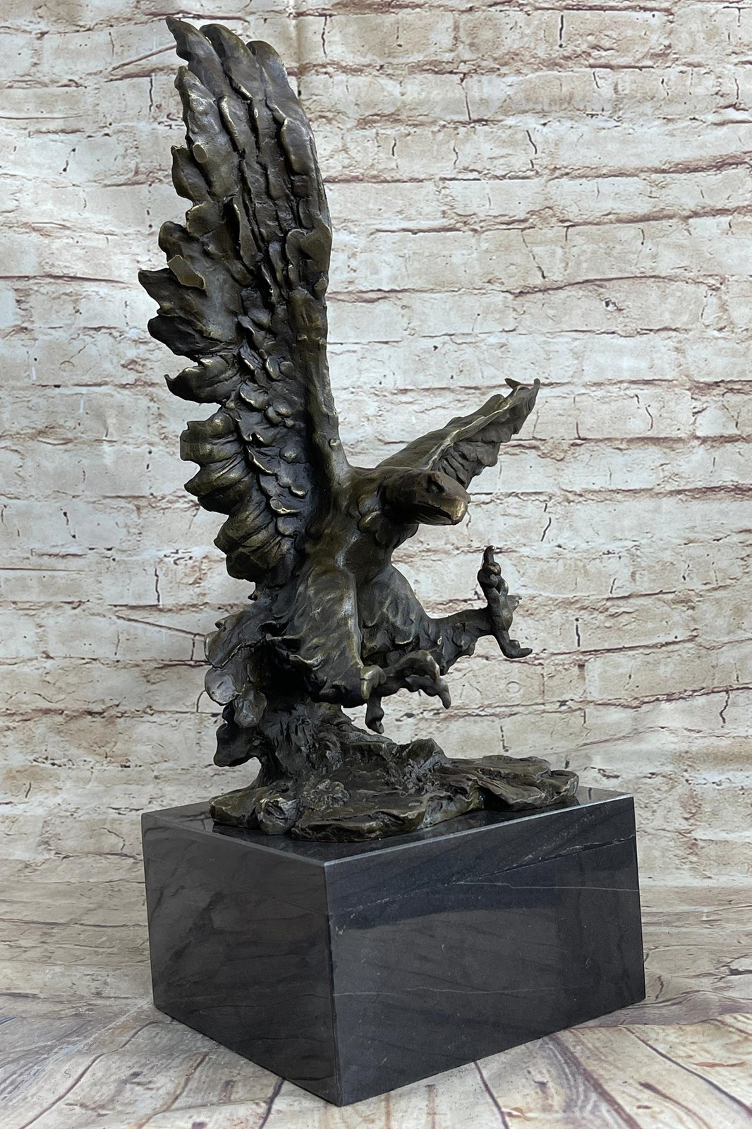 Eagle Landing with Outstretched Talons Bronze Sculpture Statue on Marble Base