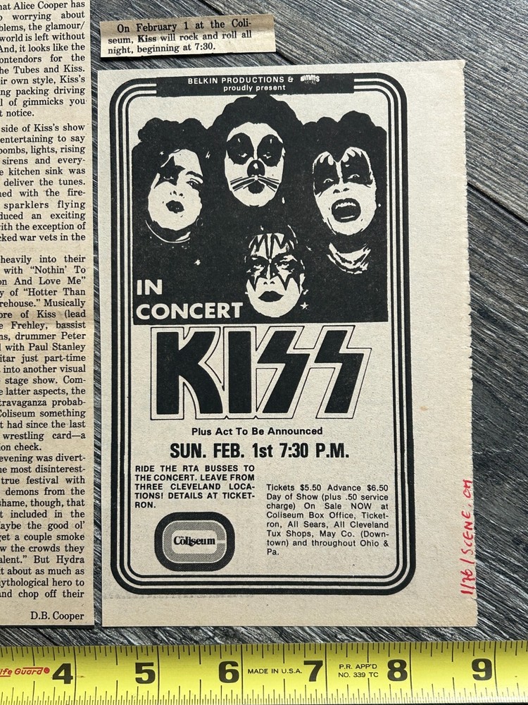 KISS Concert Ad Lot Alive Tour Richfield Ohio Feb 1 1976 Vintage Kiss Aucoin