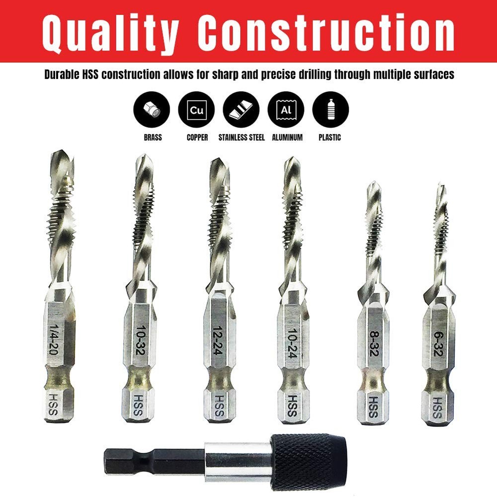 NORTOOLS Drill Tap HSS Combination and Set with 1/4 Inch Quick...