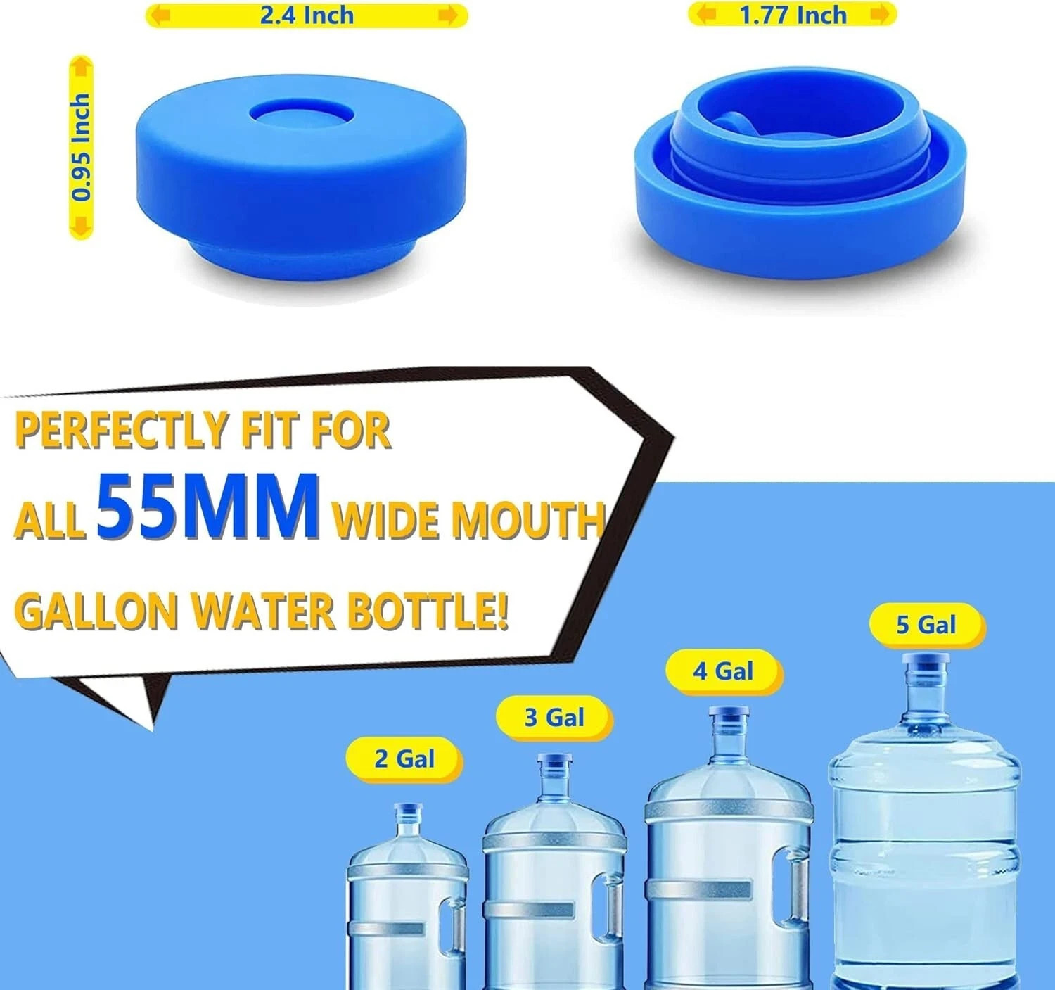 3 Pcs Reusable 5 Gallon Water Jug Caps Leak Proof Bottle Lids (55mm) Bottles New