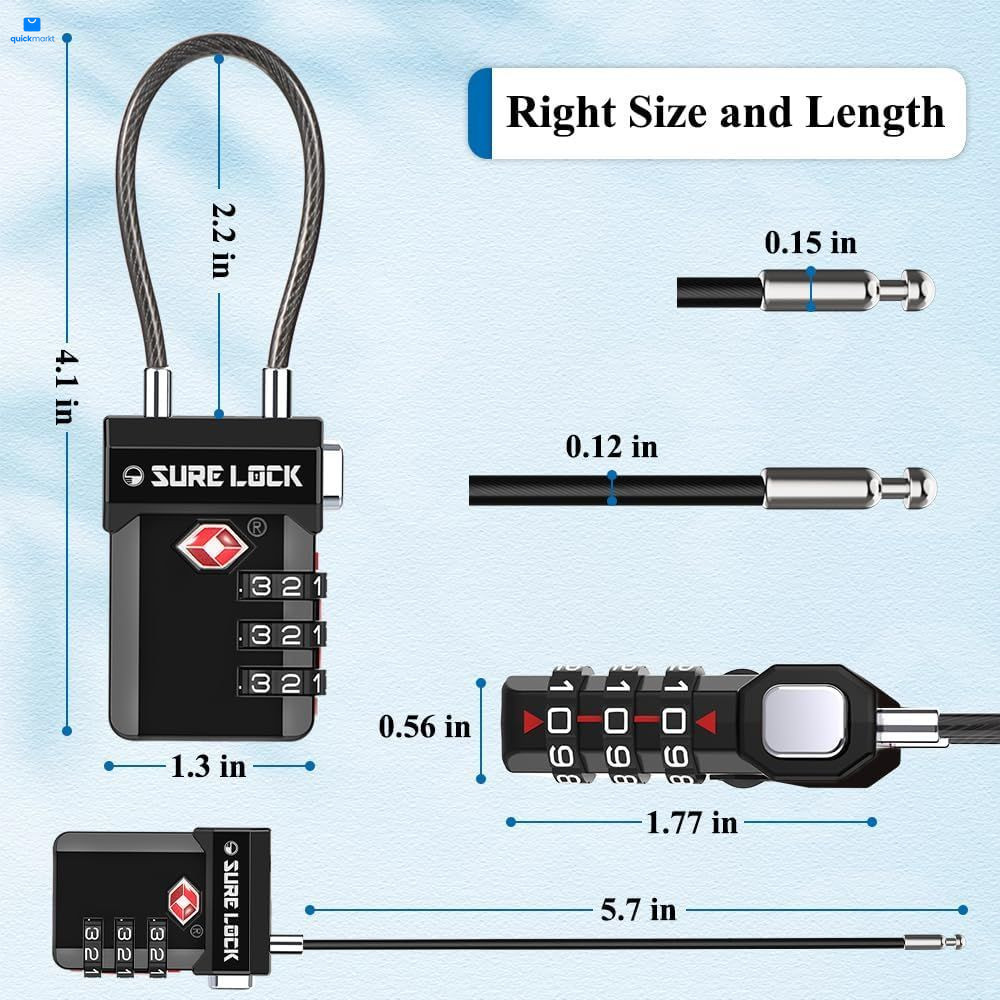 SURE LOCK TSA Approved 3-Digit Combination Luggage Locks – Open BLACK 2 PACK
