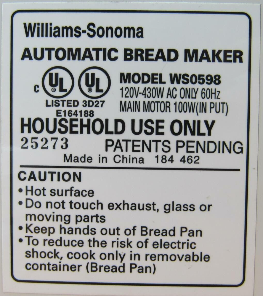 10uF Run Capacitor for Williams Sonoma Bread Maker Machine Model WS0598