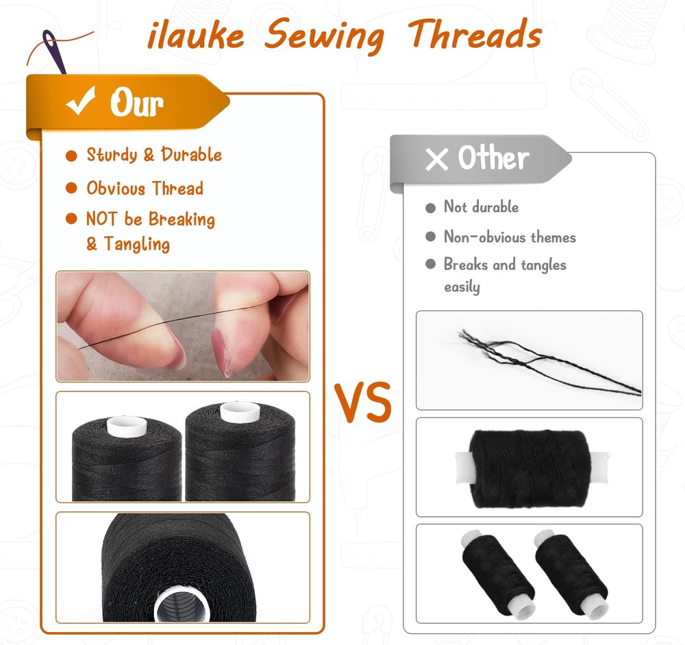 Sewing Thread 1000 Yard per Black Sewing Thread Polyester Thread Spools Sewin...