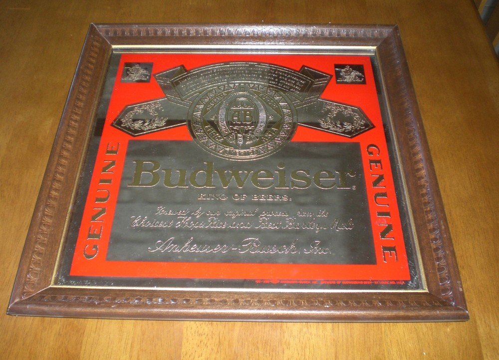 BUDWEISER BEER WOOD FRAME MIRROR