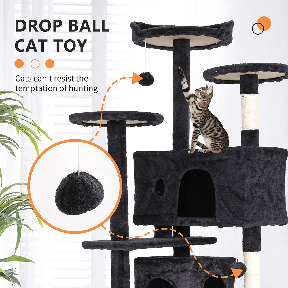 54in Cat Tree Tower with Scratching Posts • Dark Gray • Multi-Level Cat Condo •