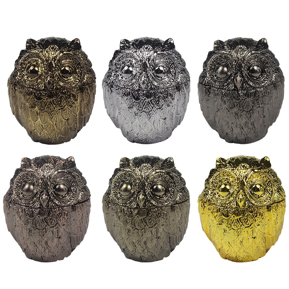 1 Vintage Metal Owl Tobacco Grinder 4 Piece Zinc Teeth Herb Crusher Spice Mill