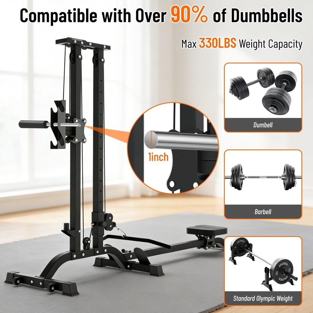 Lat Pulldown Machine Foldable with Seated Row 2 in 1 Cable Crossover Home Gym Eq
