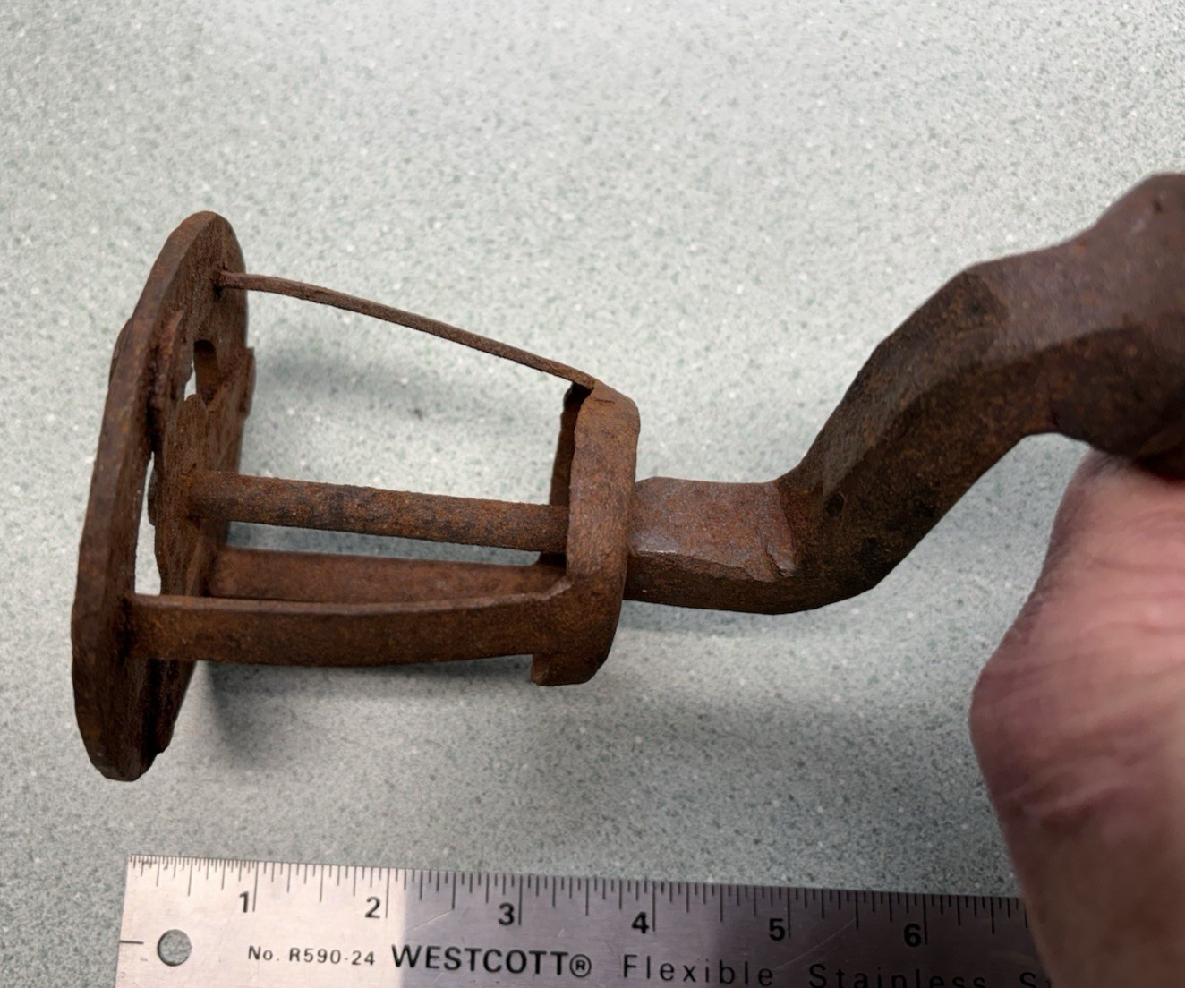 Antique Blacksmith Hand Forged Cage Head LARGE Brace Iron Tool Drill nice