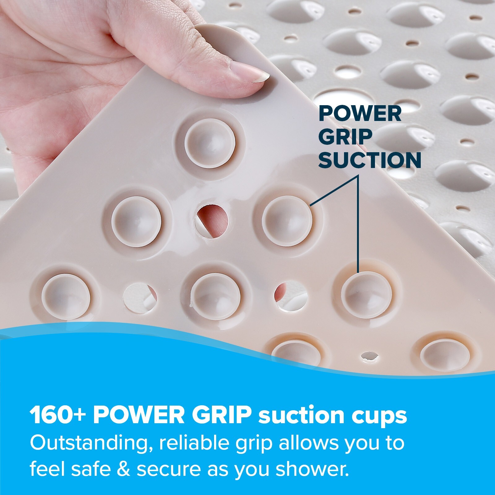 Tan Non-Slip Shower Mat with Drain Holes: SlipX Solutions Square Shower Mat