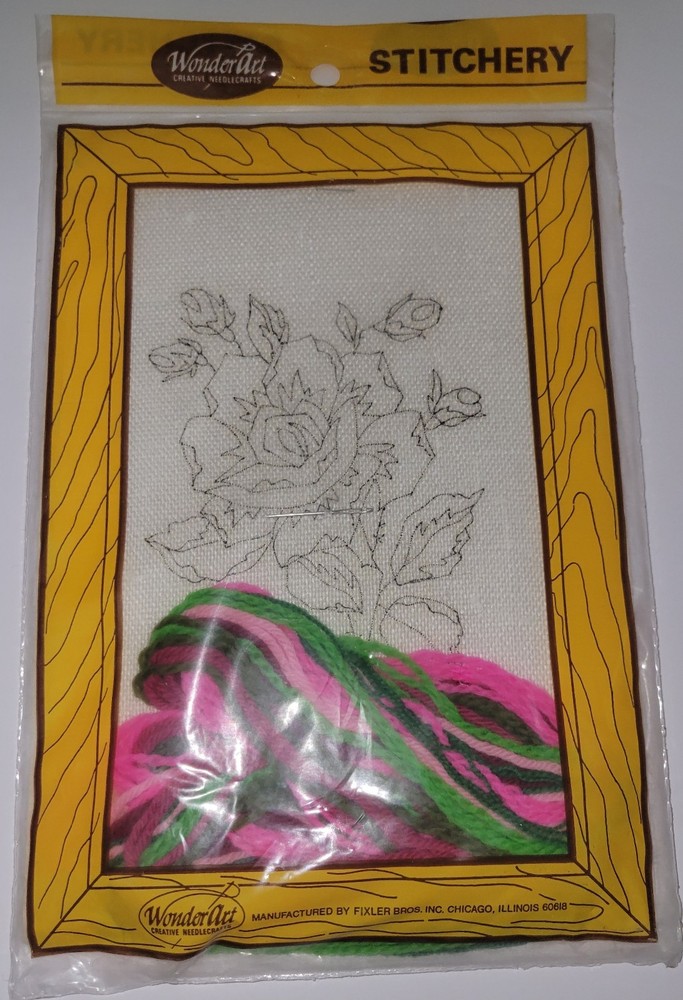 Vintage Crewel Kit Rose NOS