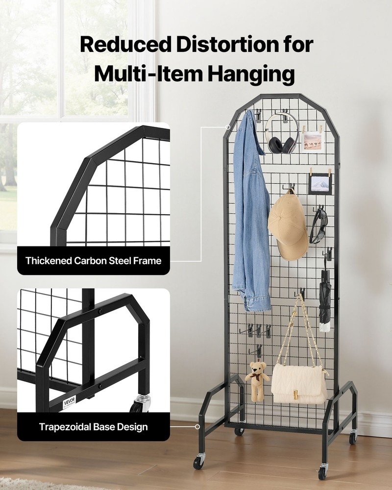 VEVOR 2 Pack Grid Wall Panel 1.9 x 5.4 ft Wire Display Rack with Wheels & Hooks