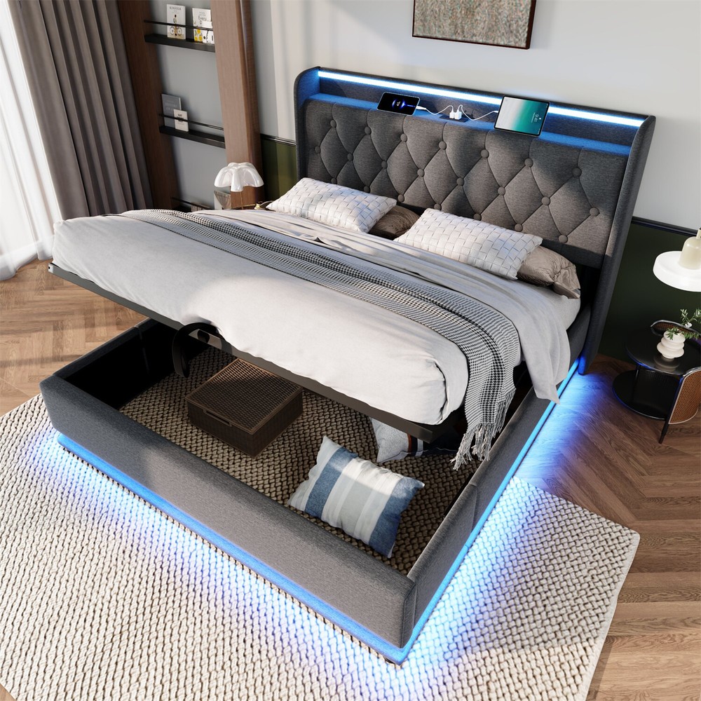 Twin/Full/Queen/King Size Upholstered Platform Bed with Hydraulic Storage System