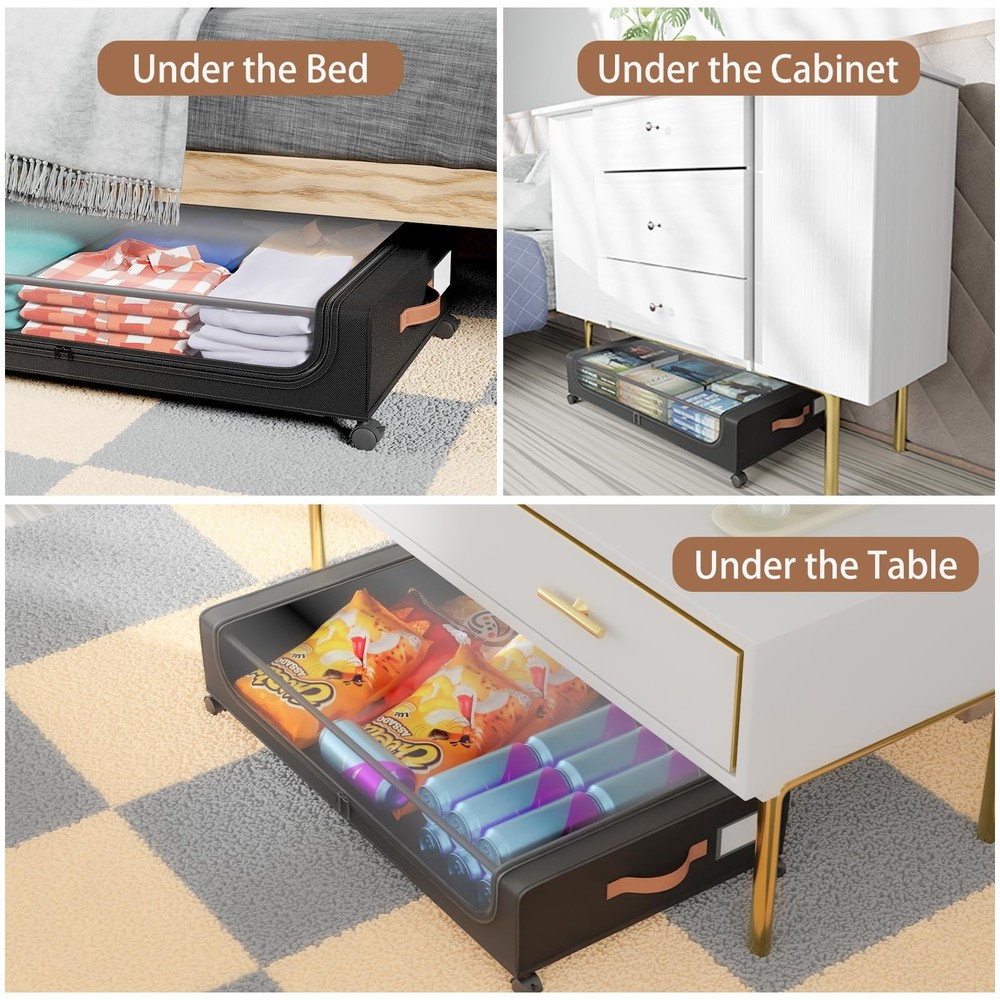 Under Bed Storage with Wheels, UnderBed Storage Containers with Clear Lid and...