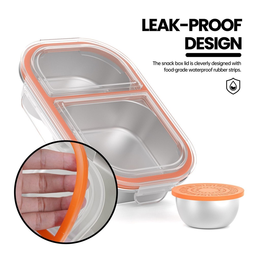 CODIEKEY Snackle Box Container,Dishwasher,Reusable Snack 1 pack, White&Orange