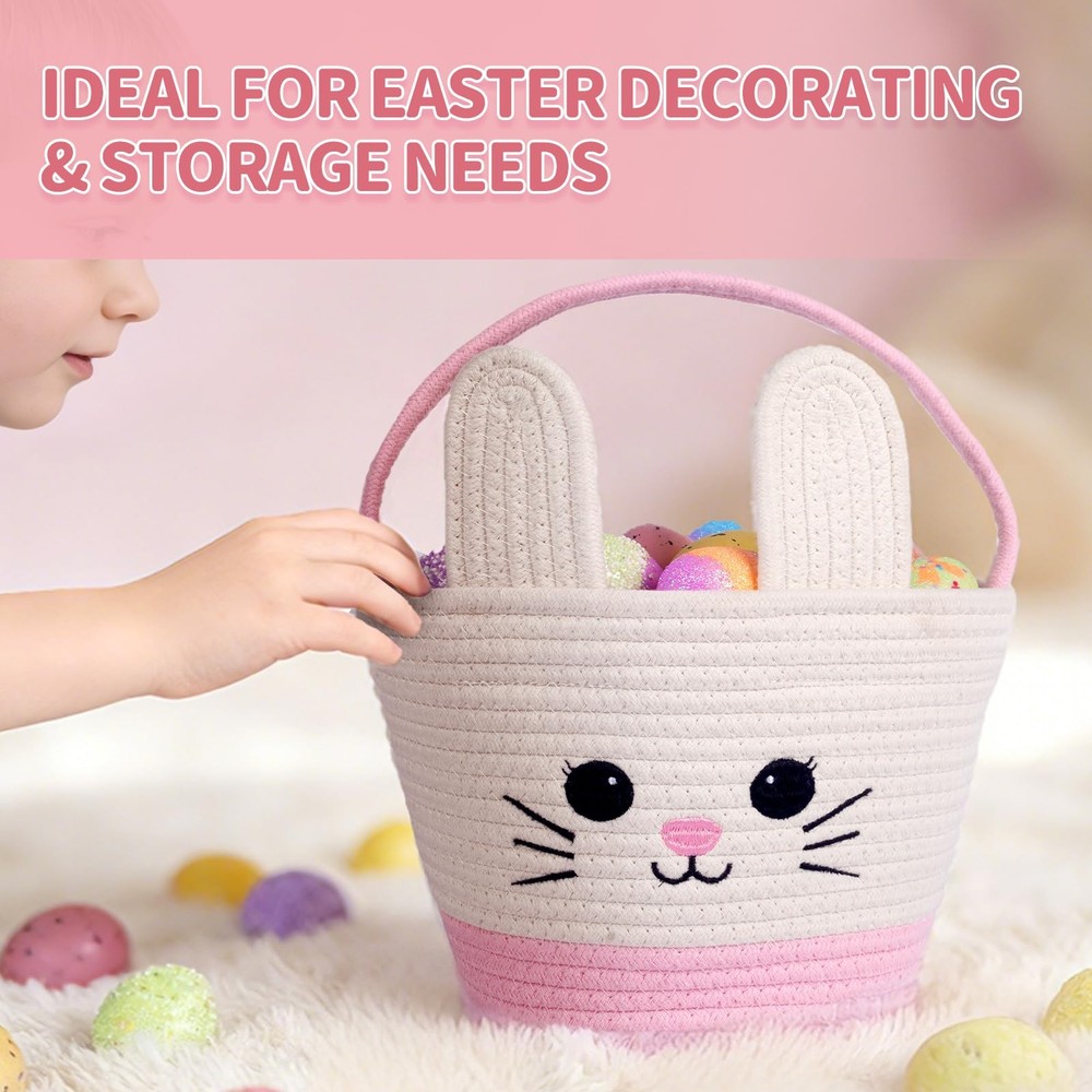 Lightilunar Easter Basket, Empty Bunny Basket, Woven Basket with Soft Handle,...