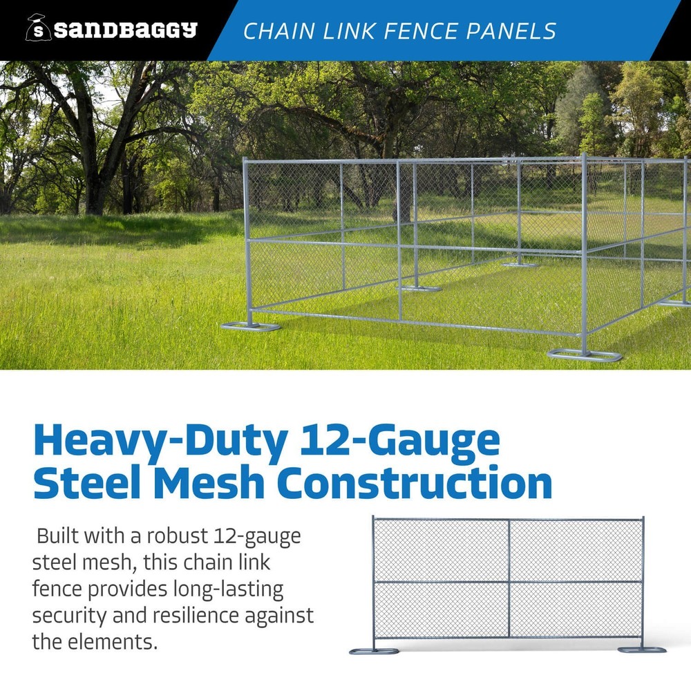8 ft Temporary Chain Link Fence Panel (Galvanized) - 10 QTY
