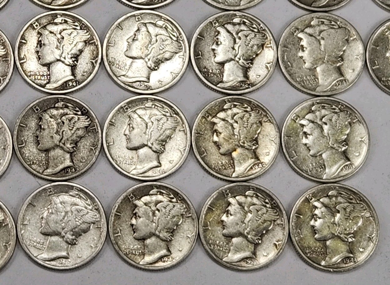 Roll of 50 Silver Mercury Dimes $5 Face Value 90% Silver Coins Mixed Dates ELM2