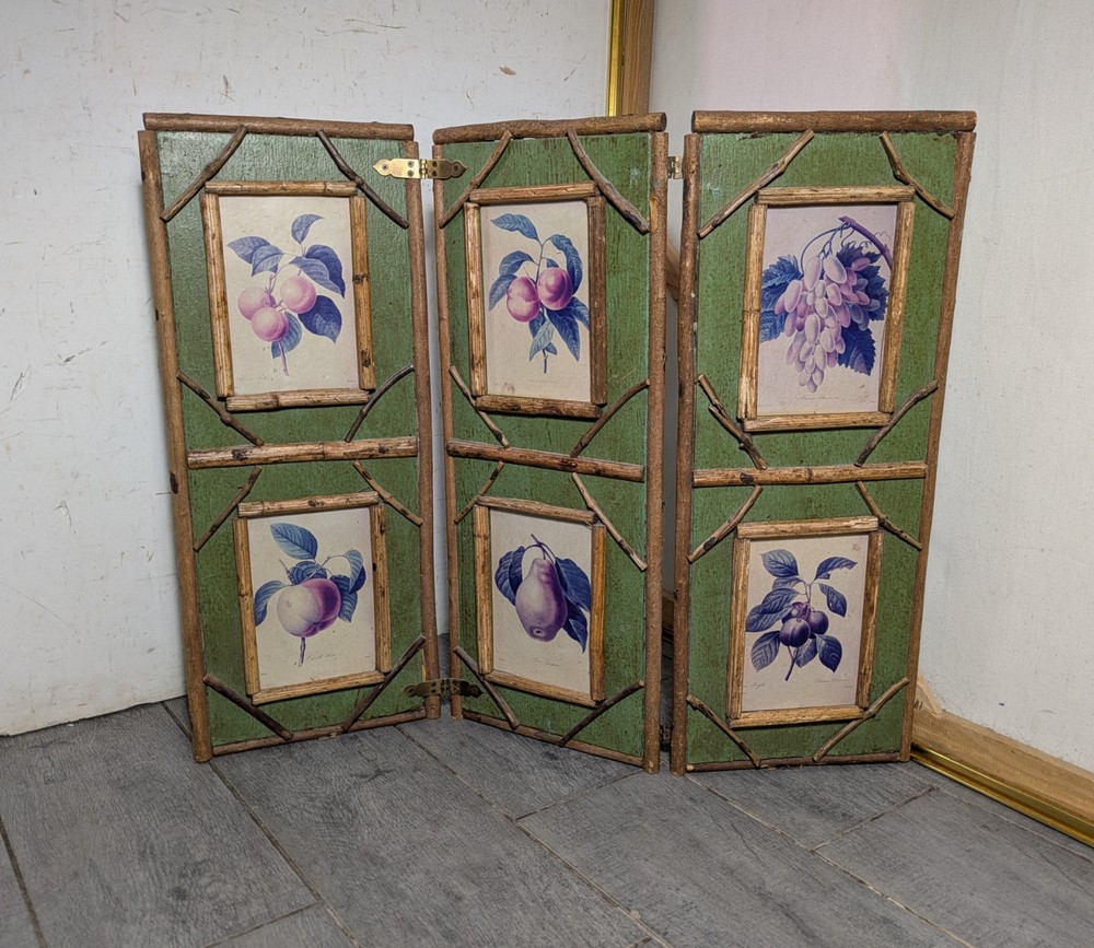 Vintage Rustic Twig Table Top 3-Panel Folding Screen Victorian Boho Chic Asian