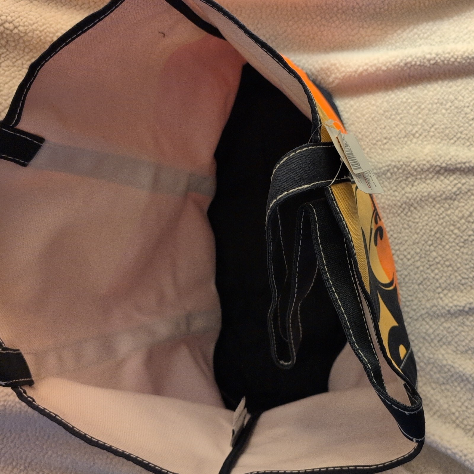 Walt Disney World Mickey Mouse Large Orange Yellow Strip Canvas Sturdy Tote Bag