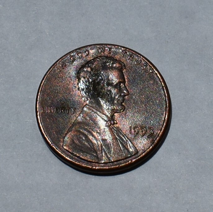 1993 Lincoln Penny No Mint Mark Strike Through AM Error Multi Errored