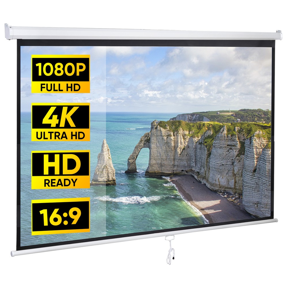 80 Inch Manual Pull Down Projector Screen 16:9 HD Retractable Widescreen Matte