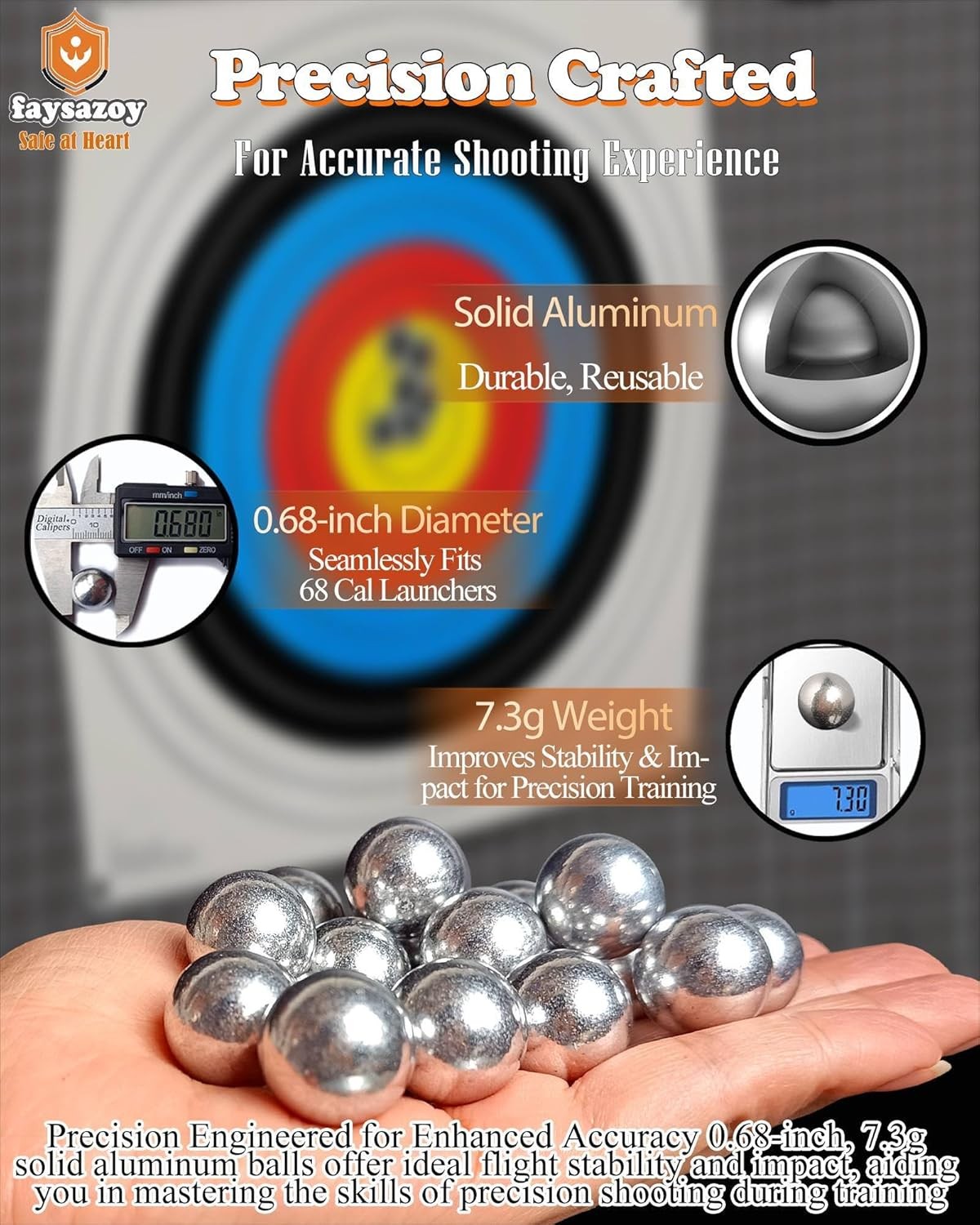 68 Caliber Self Defense Balls & Projectiles, 7.3g Hard Reusable 0.68 Cal Aluminu