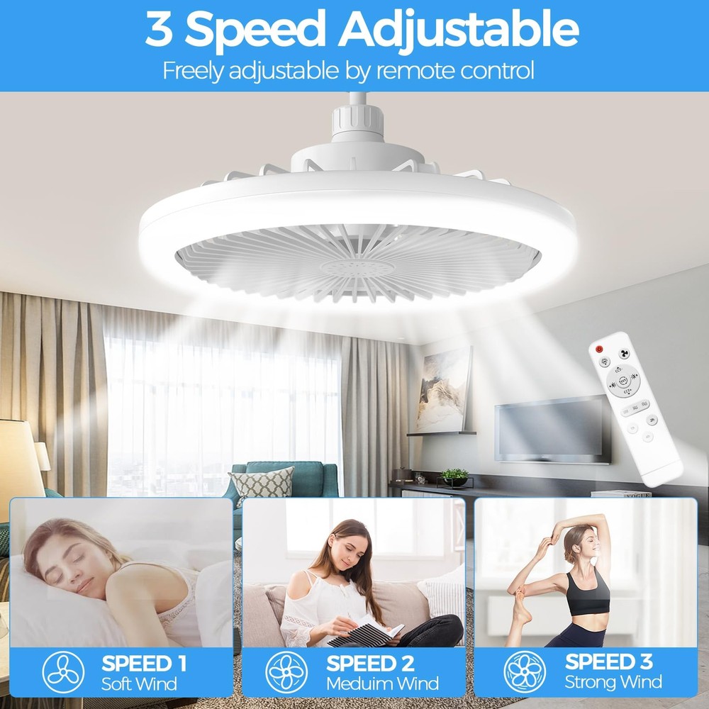 Biukis Socket Ceiling Fan with Light: Small Enclosed Ceiling Fans with Lights