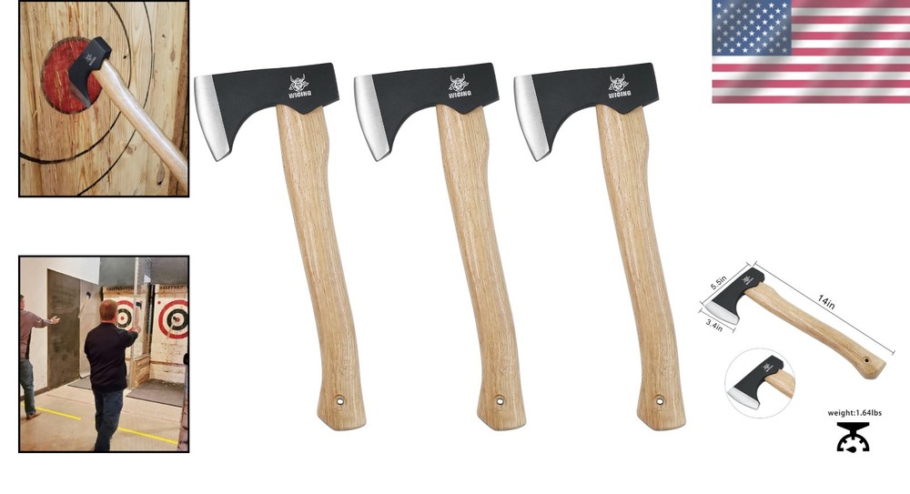 Rugged 14" Throwing Hatchets 3pk - Sharp High Carbon Steel, Balanced for Comp...