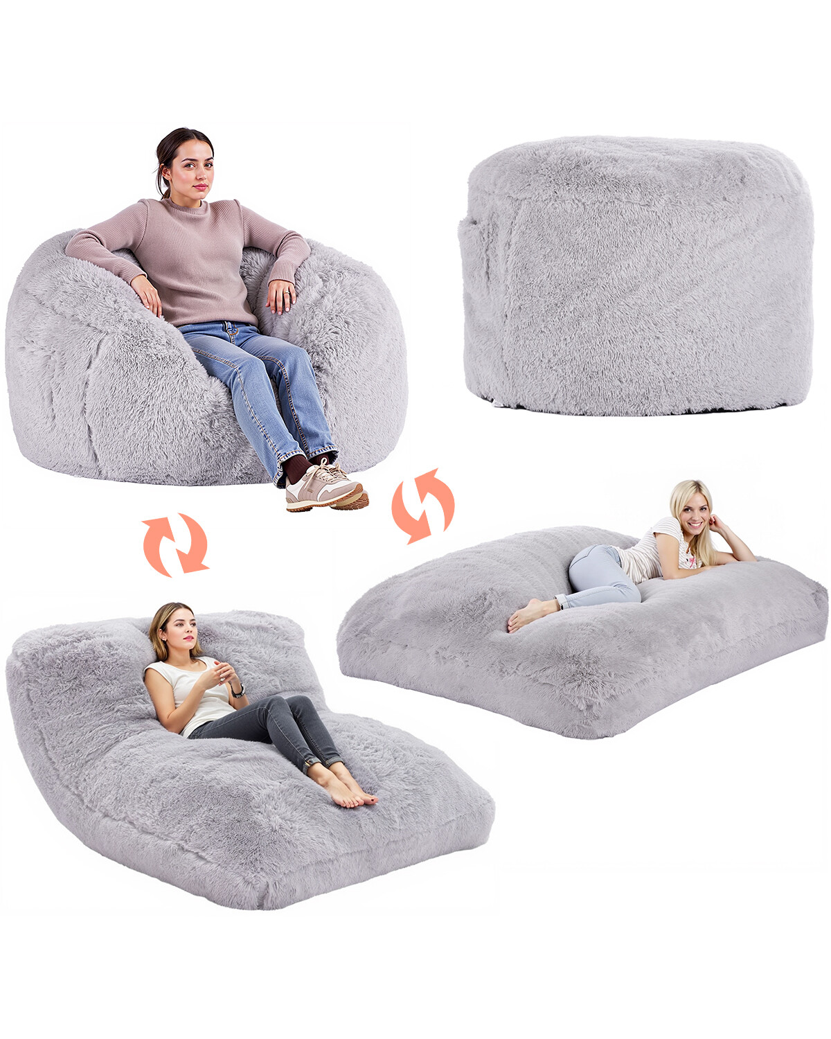 Uimoso Bean Bag Bed Chair Convertible from Chair to Lounge or Mattress Grey-Full