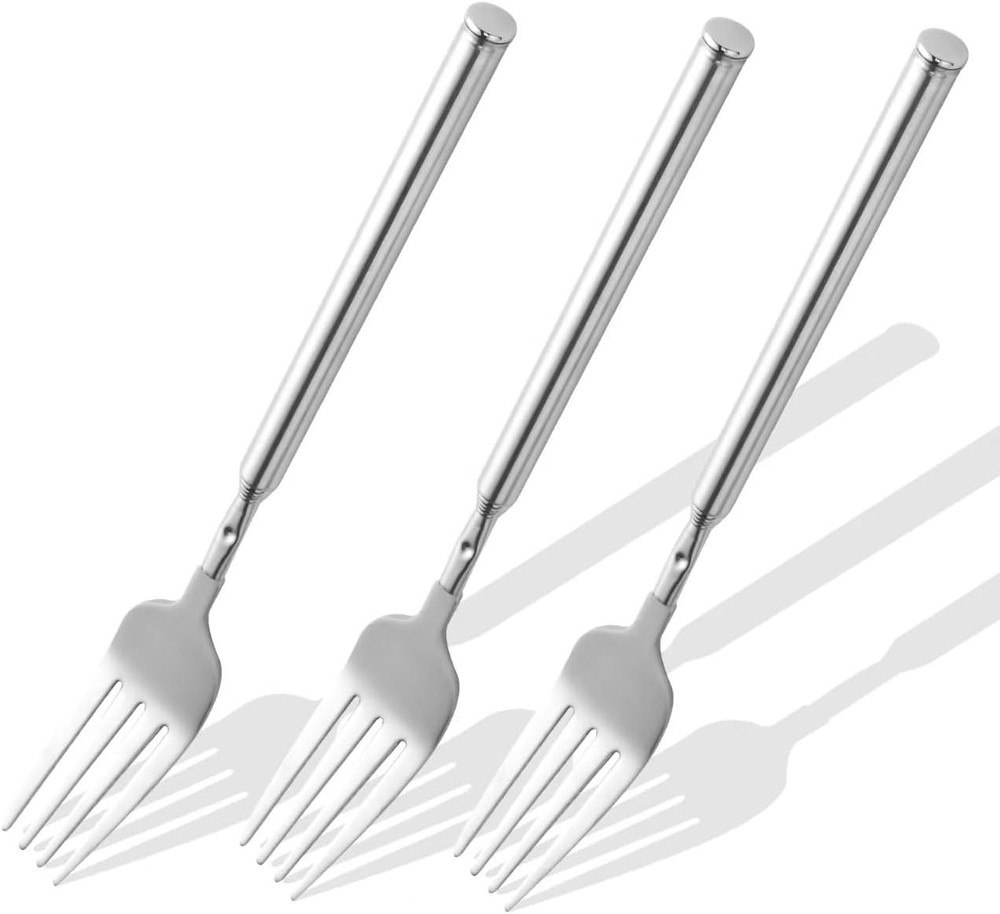 【3 PCS】Extendable Fork for Jokes, Expandable Forks, Silver