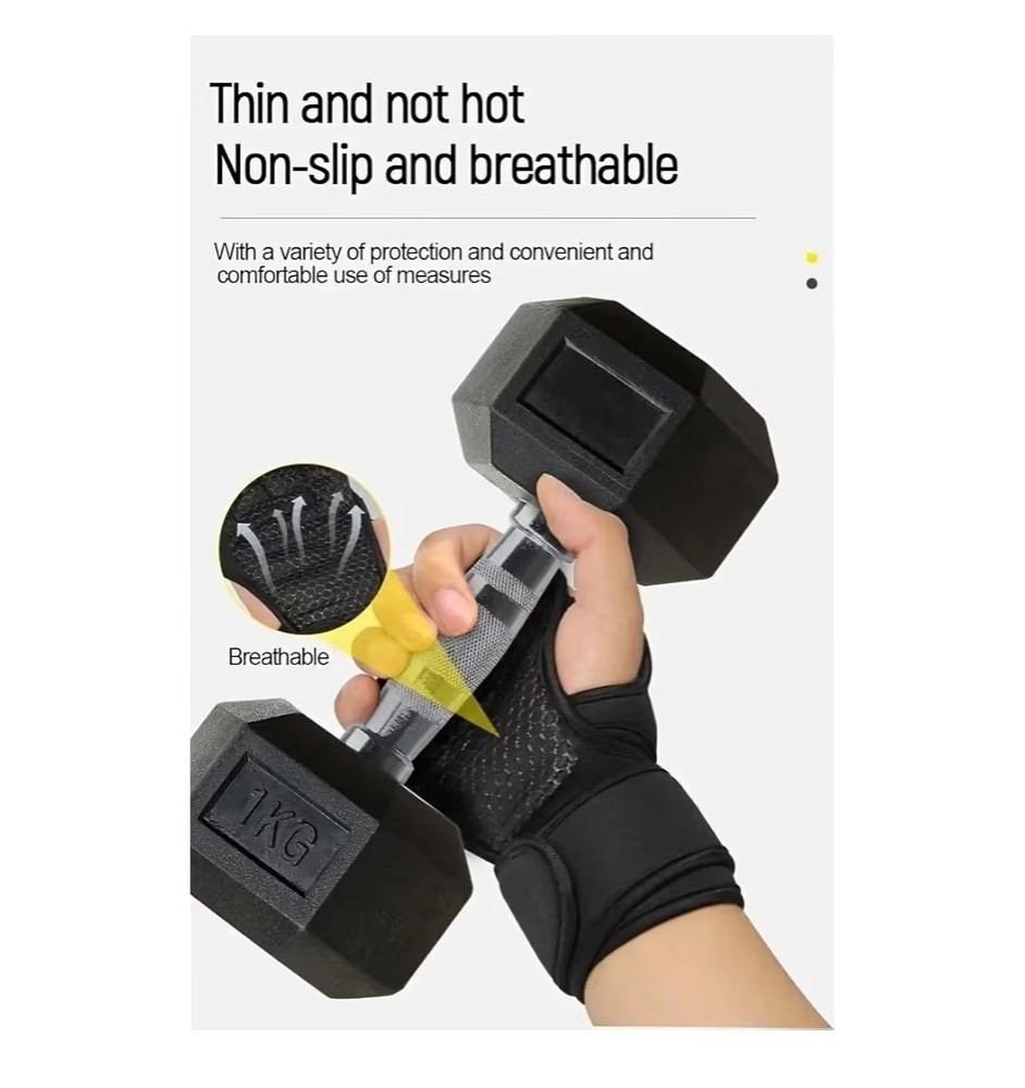 1 Pair Unisex Weightlifting Gloves Red Adjustable Strap Breathable Polyester