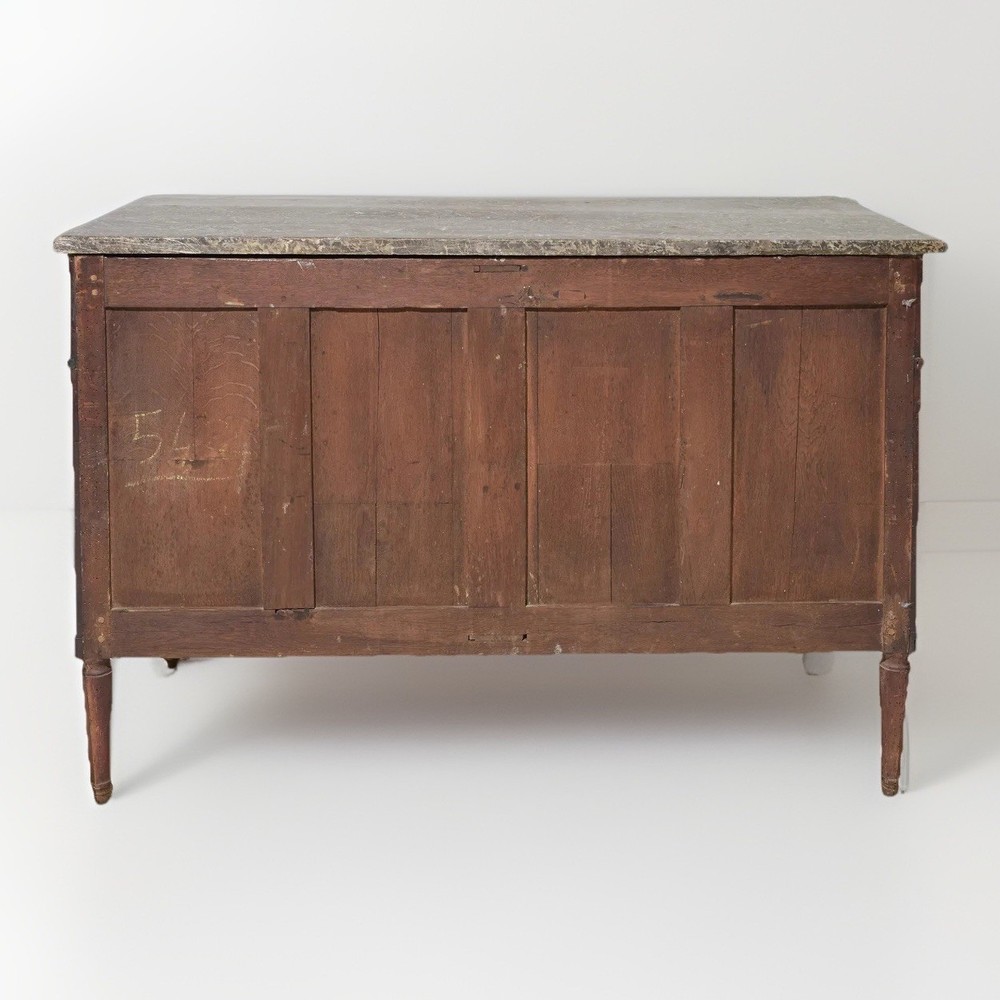 Antique French Mahogany Louis XVI Grey Marble Top Chest of Drawers 34"H x 50"L