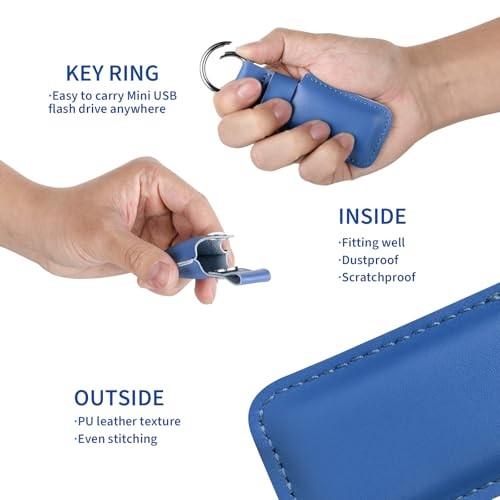Microfiber Leather Small Sized USB Flash Drive Case, Anti Lost Mini Navy Blue