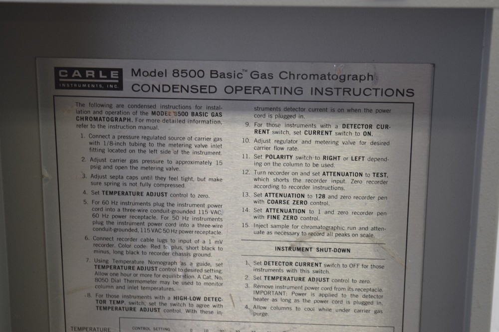 Carle Instruments Model 8500 Basic Gas Chromatograph