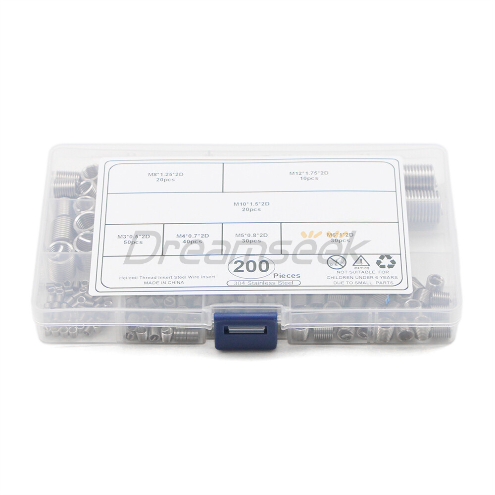 200Pcs Helicoil Thread Insert Assortment 7 Size Threaded Inserts Stainless Steel