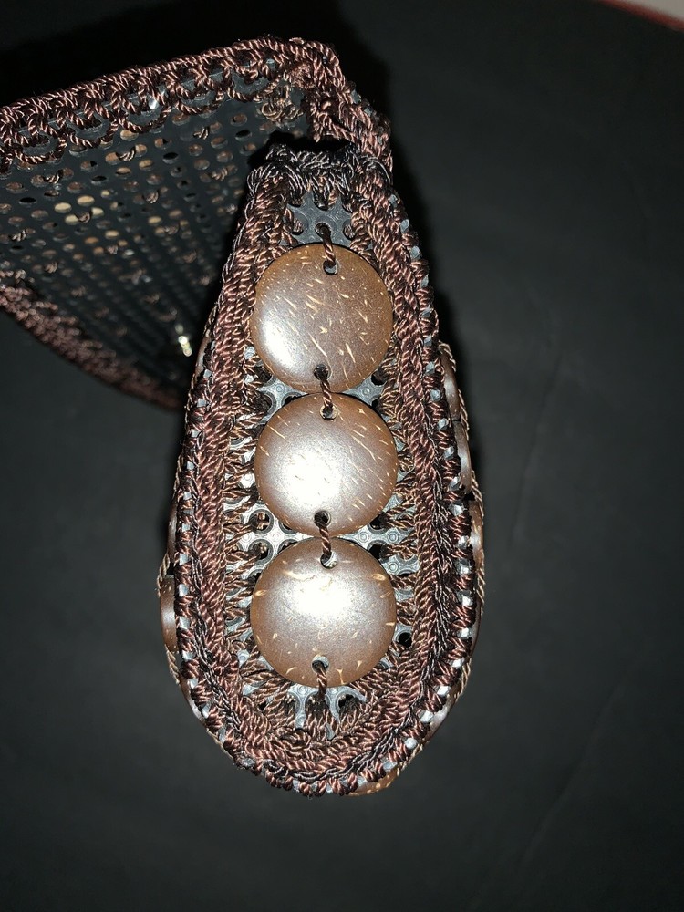 beaded coconut crocheted clutch bag