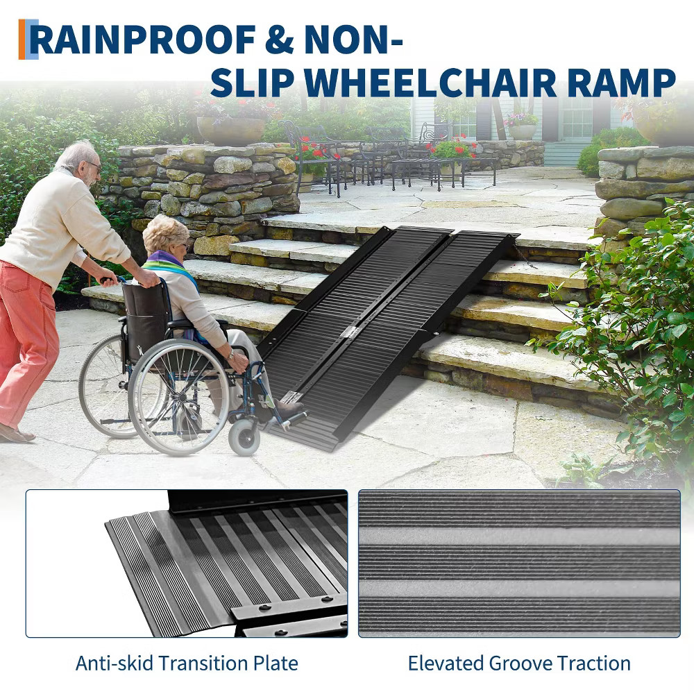 GOCAPTAIN 3FT Portable Wheelchair Ramp with Handle, Non-Slip Aluminum Folding