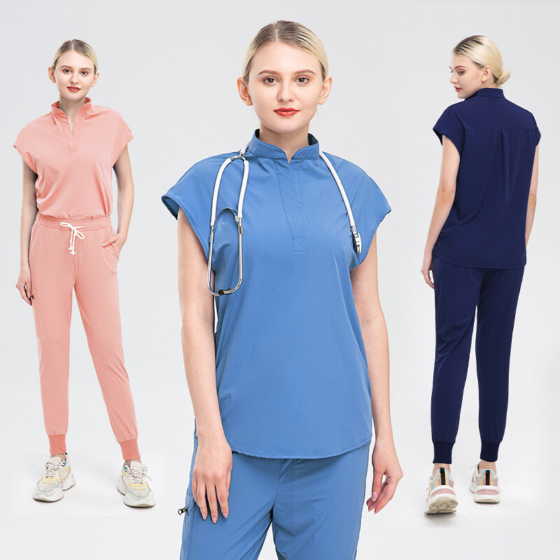 Women Scrub Sets Stretch Jogger Drawstring Pants Nurse Uniform Medical Workware