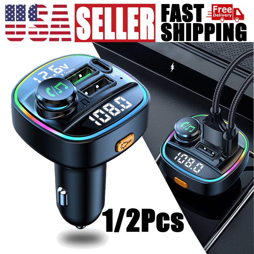 Bluetooth 5.0 Car FM Transmitter with USB PD Charger Wireless Audio Adapter AUX