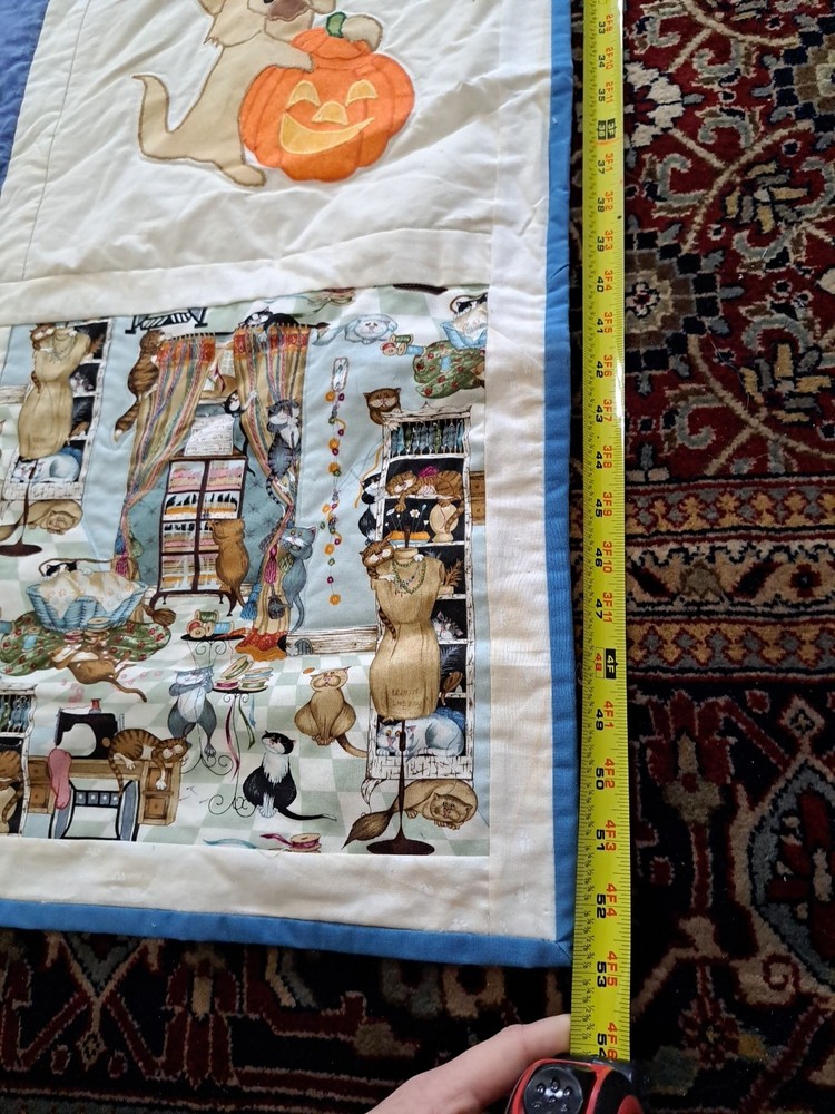 Handmade Patchwork Applique Cat Scenes Wall Hanging Quilt